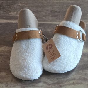 Women's White and Tan Mules